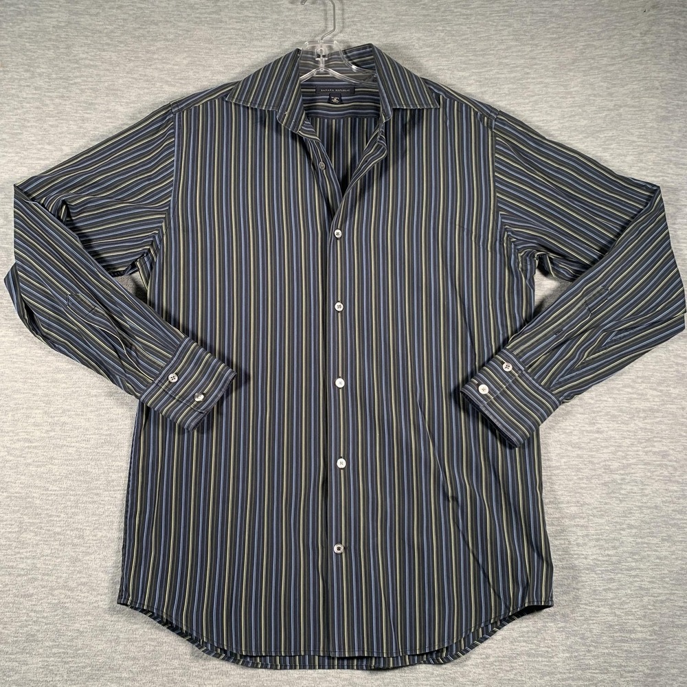 Banana Republic Dress Shirt Mens Medium Blue Striped 15.5 Cotton Long Sleeve